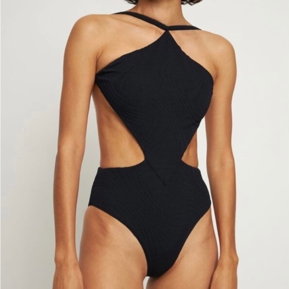 NEW FELLA Sabath One Piece Swimsuit Monokini Waist Cutout Halter Strap Black - Picture 7 of 8